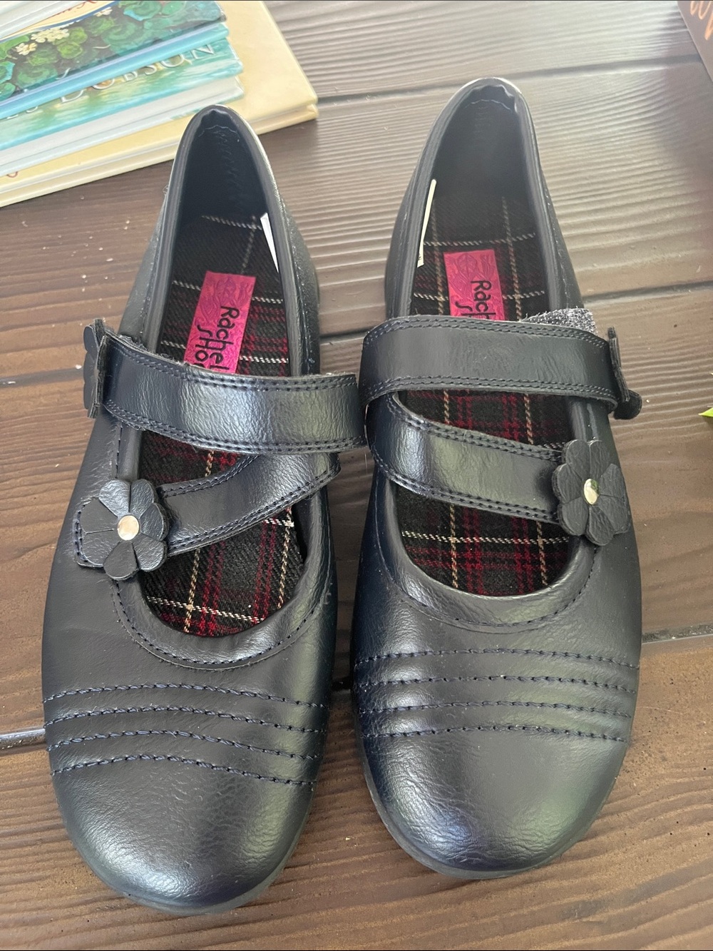Rachel Girls navy blue  Mary Janes with Flower Strap